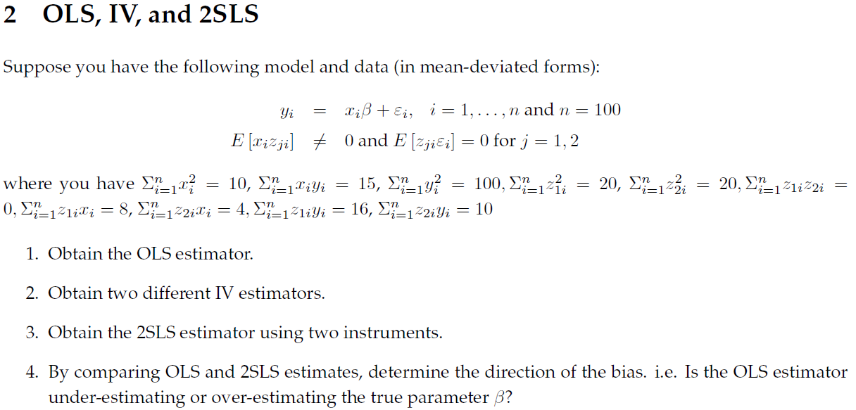 Suppose You Have The Following Model And Data In Chegg