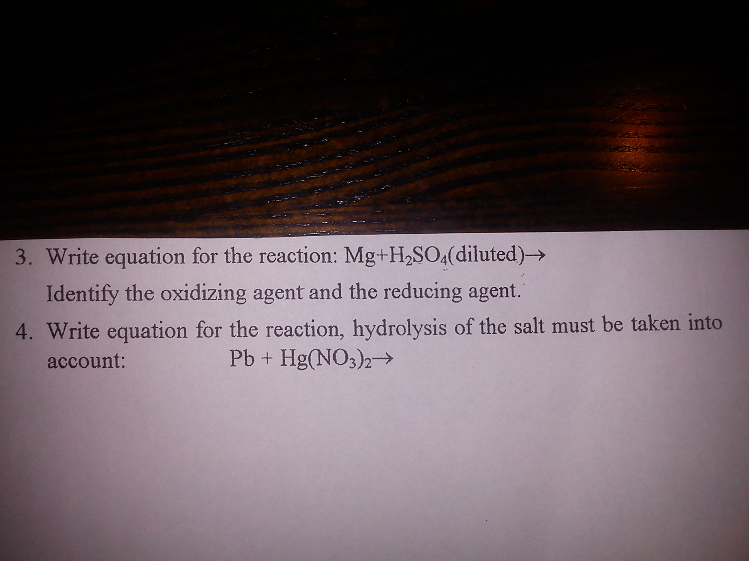 Solved: Write Equation For The Reaction: Mg+H2SO4(diluted)... | Chegg.com