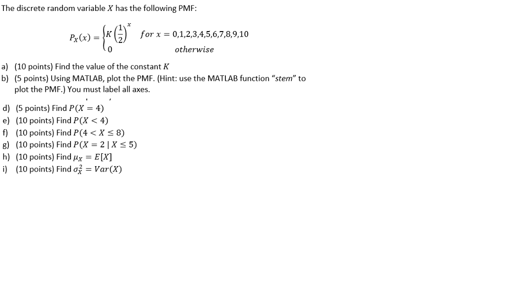 Solved The Discrete Random Variable X Has The Following Pmf Chegg