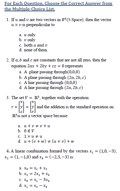 Solved: For Each Question, Choose The Correct Answer From | Cheggcom