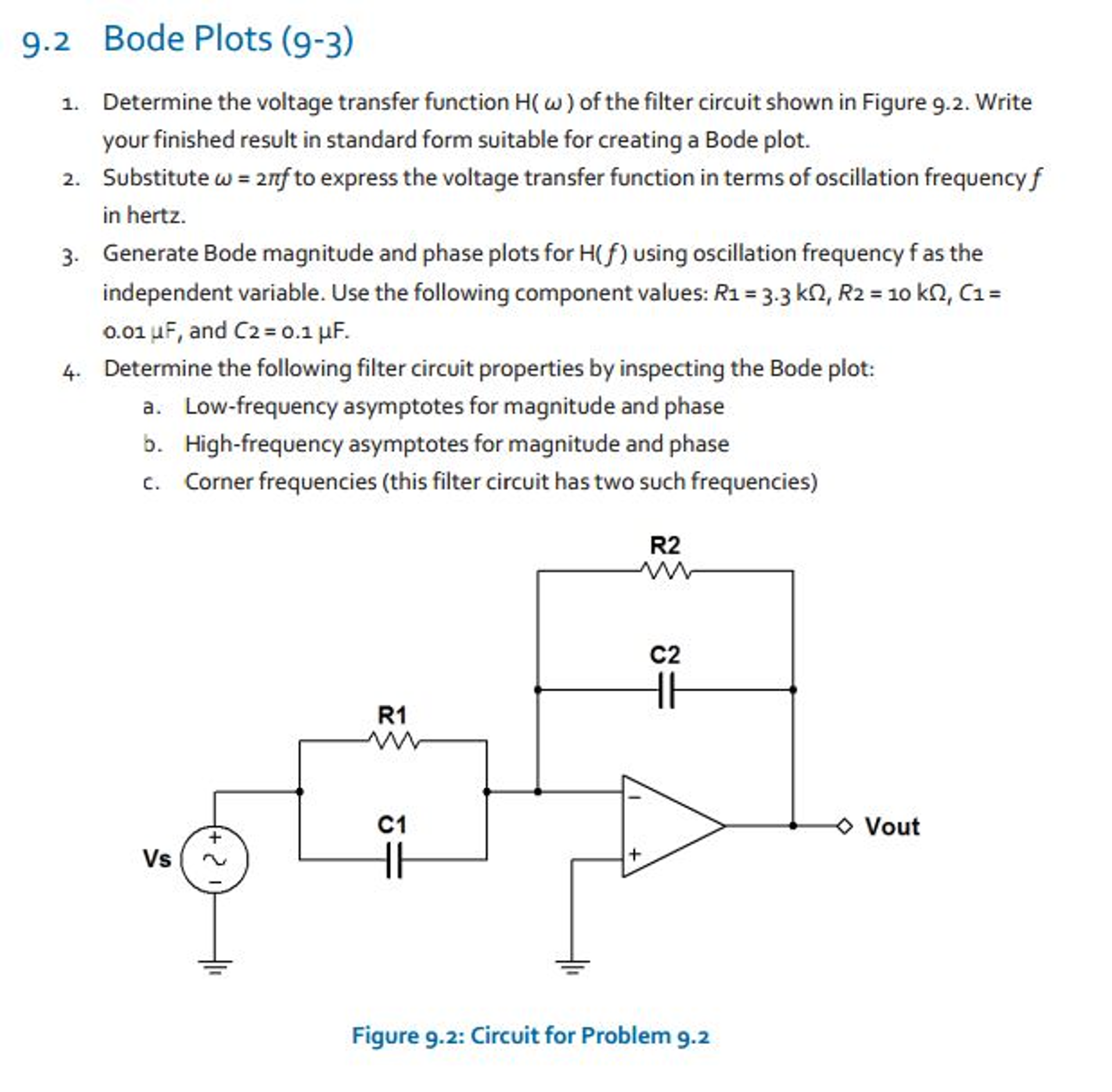 Solved Determine The Voltage Transfer Function H Omega Of Chegg