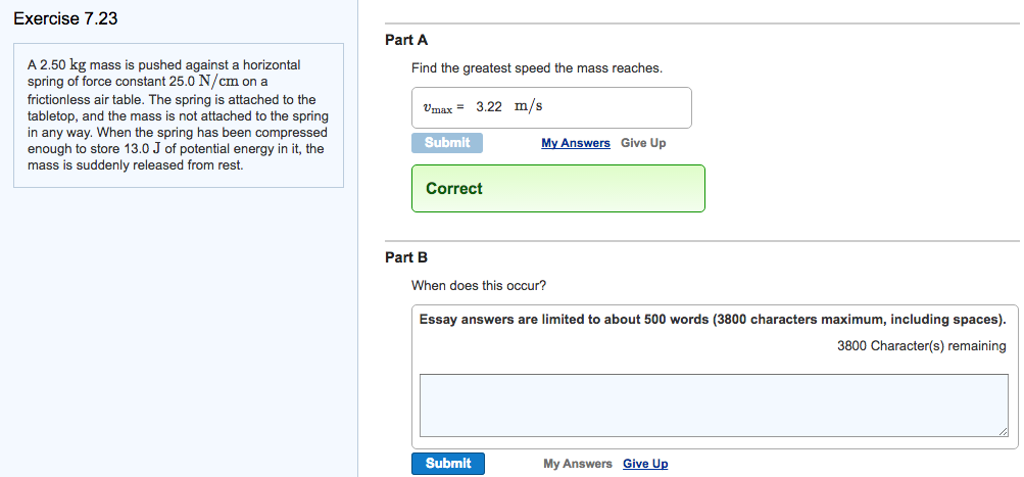 Solved Exercise 7 23 Part A A 2 50 Kg Mass Is Pushed Against Chegg