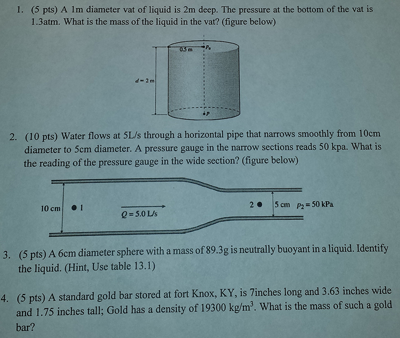 Solved: A 1m Diameter Vat Of Liquid Is 2m Deep. The Pressu... | Chegg.com