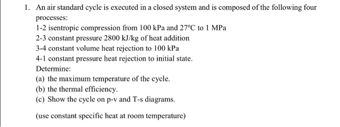 Solved An Air Standard Cycle Is Executed In A Closed System Chegg