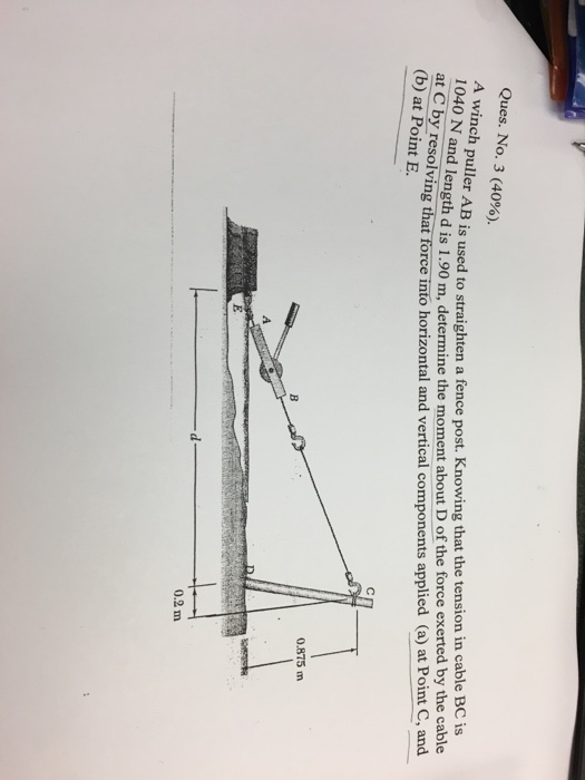 Solved A Winch Puller Ab Is Used To Straighten A Fence Post Chegg