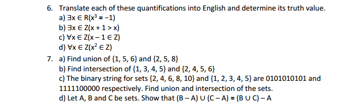 Solved 6. Translate each of these quantifications into