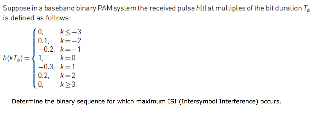 Solved Suppose In A Baseband Binary Pam System The Received Chegg