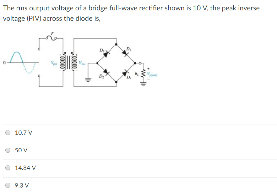 Solved The Rms Output Voltage Of A Bridge Full Wave Chegg