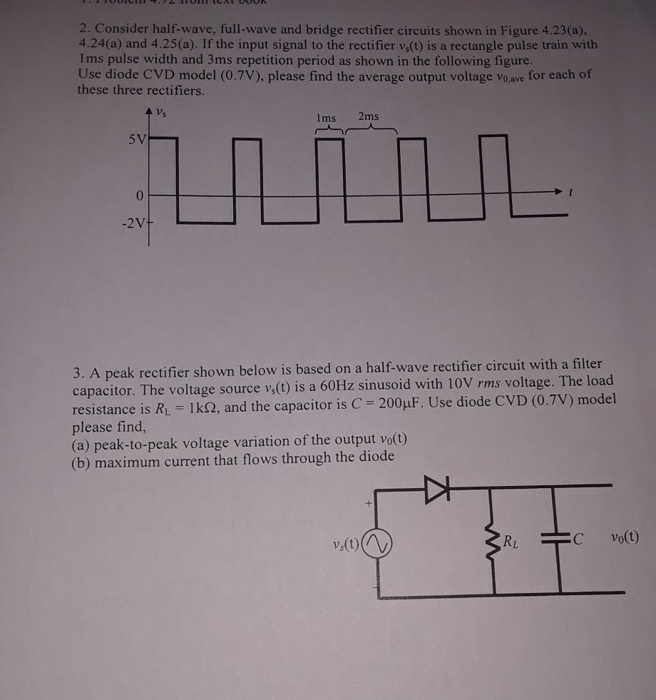 Solved 2 Consider Half Wave Full Wave And Bridge Rectifier Chegg