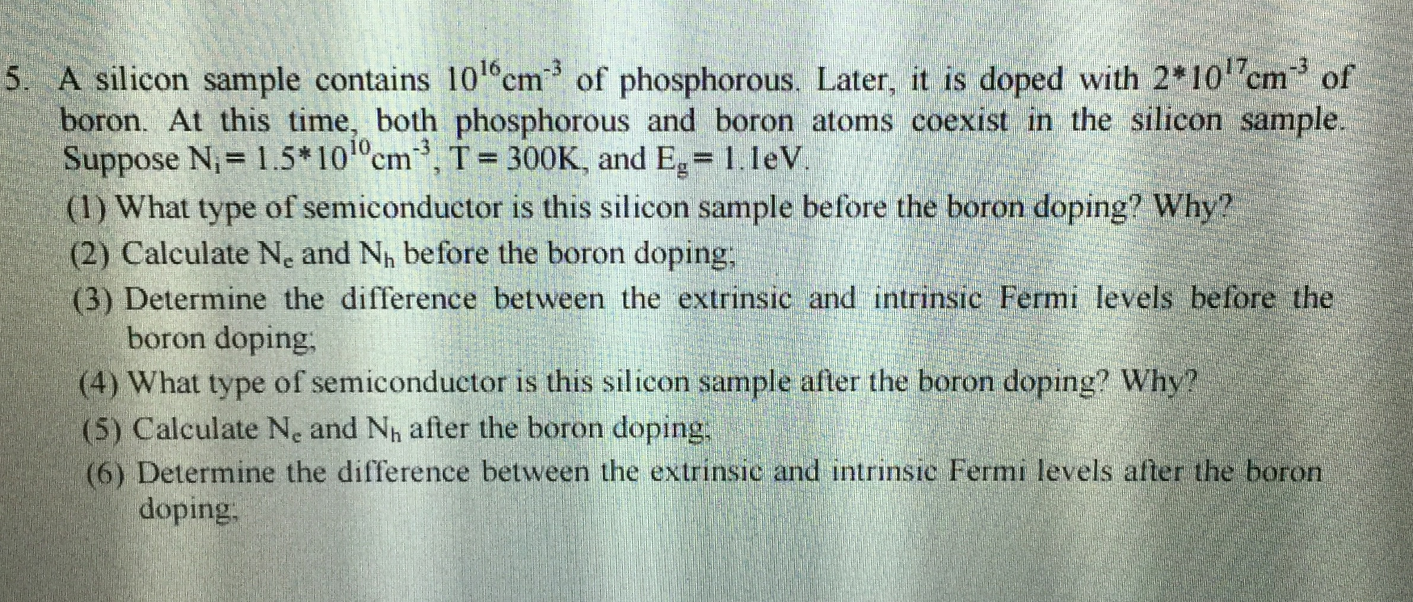 Solved A Silicon Sample Contains Cm Of Phosphorous Chegg