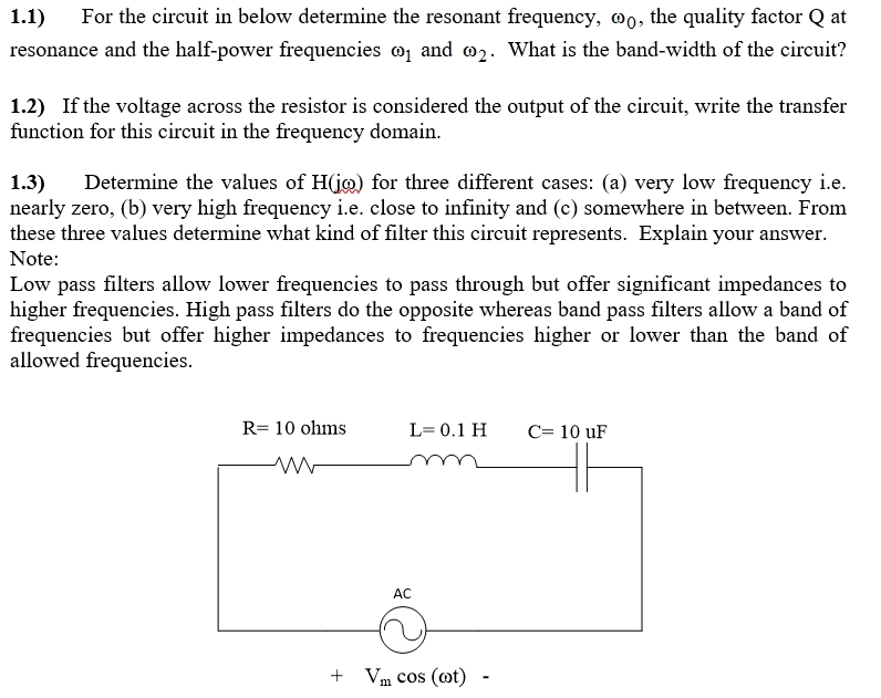 Solved For The Circuit In Below Determine The Resonant Chegg