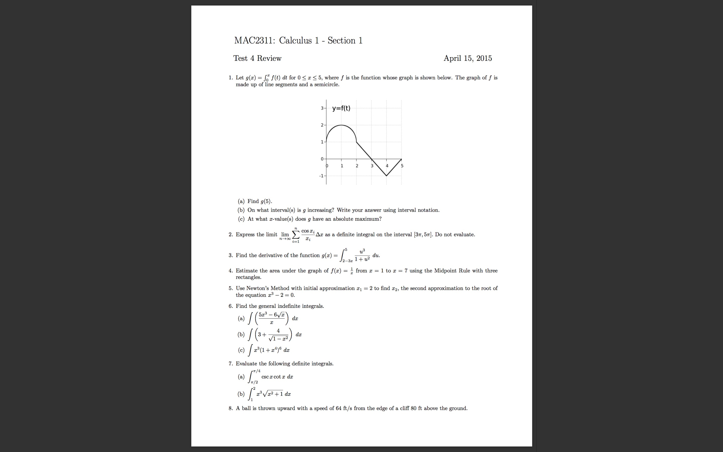 Solved Let G X Integral F T Dt For X Where F Is Chegg