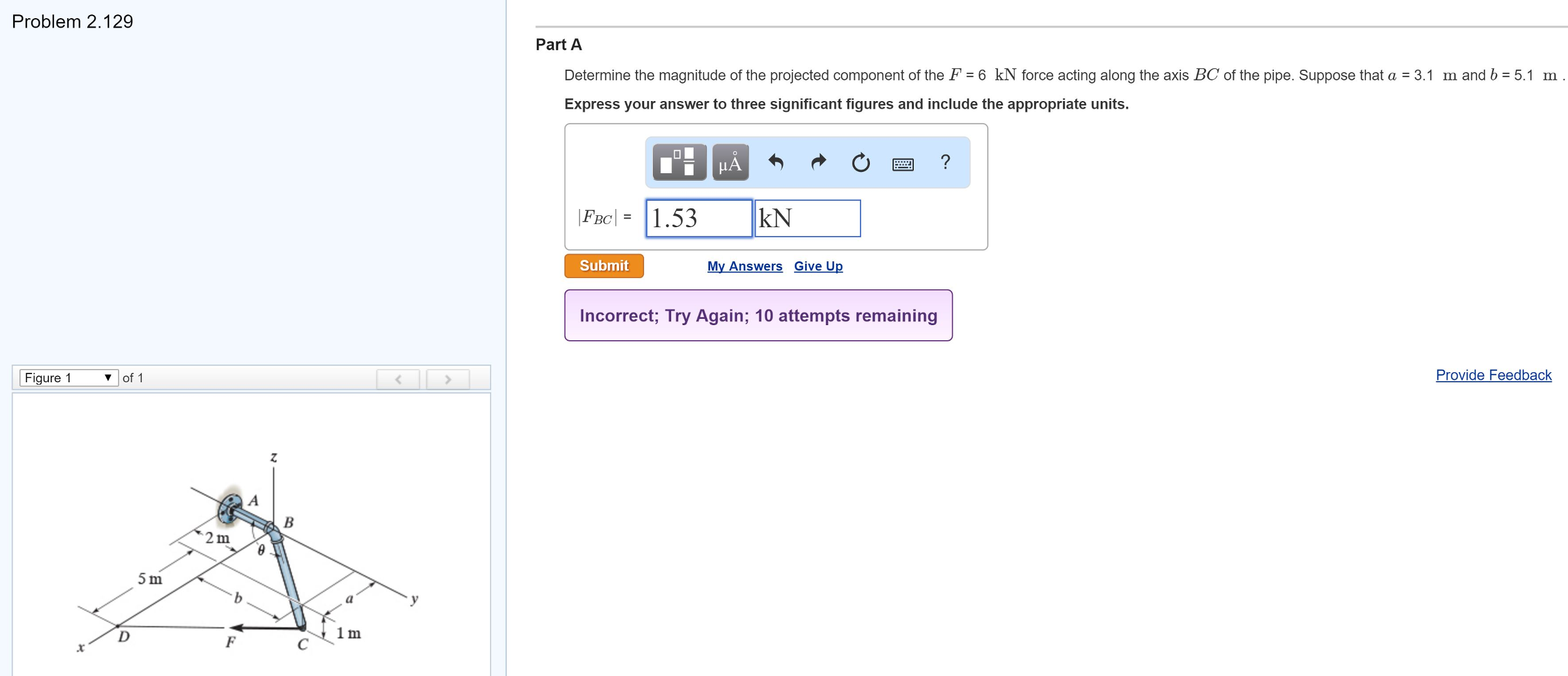 Determine The Magnitude Of The Projected Component Of Chegg