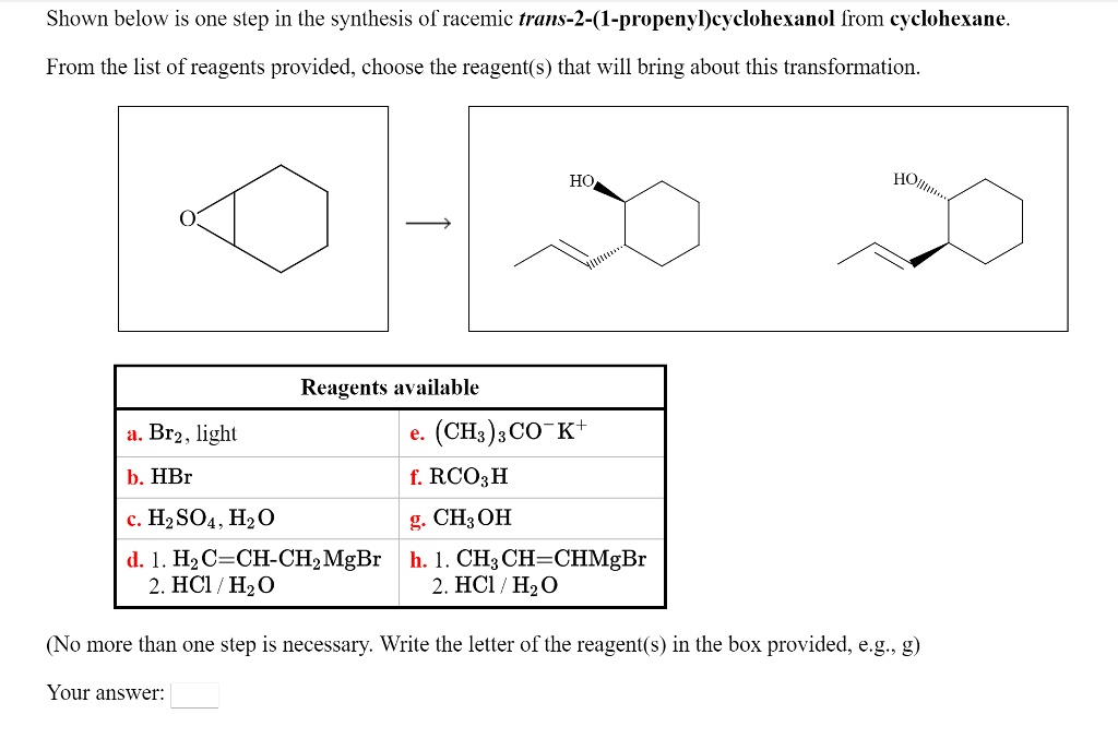 Solved Shown Below Is One Step In The Synthesis Of Racemic Chegg