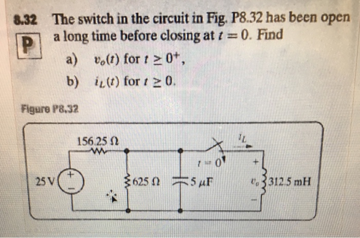 Solved The Switch In The Circuit In Fig P8 32 Has Been Open Chegg