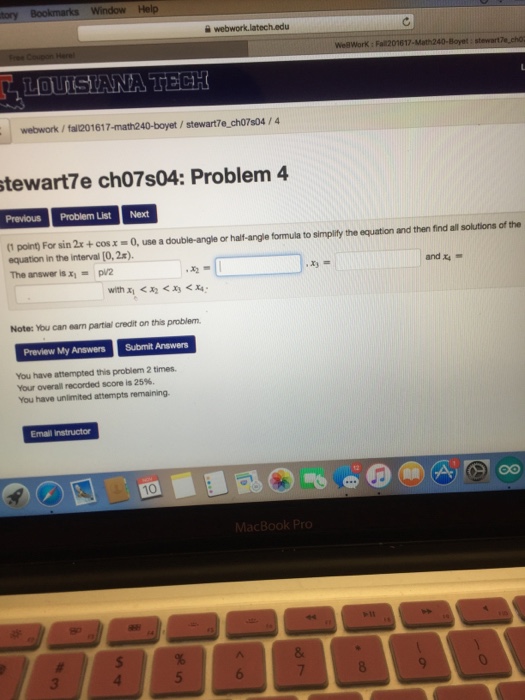 Solved For Sin X Cos X Use A Double Angle Or Chegg