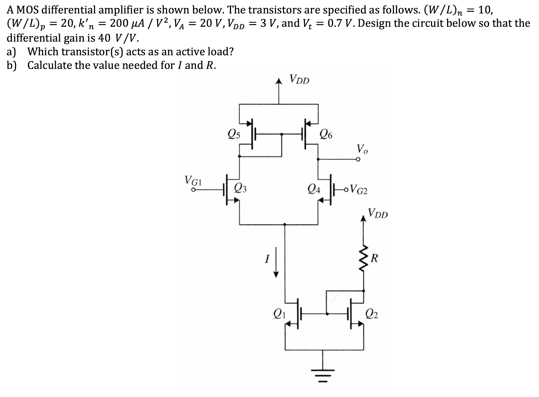 Solved A Mos Differential Amplifier Is Shown Below The Chegg