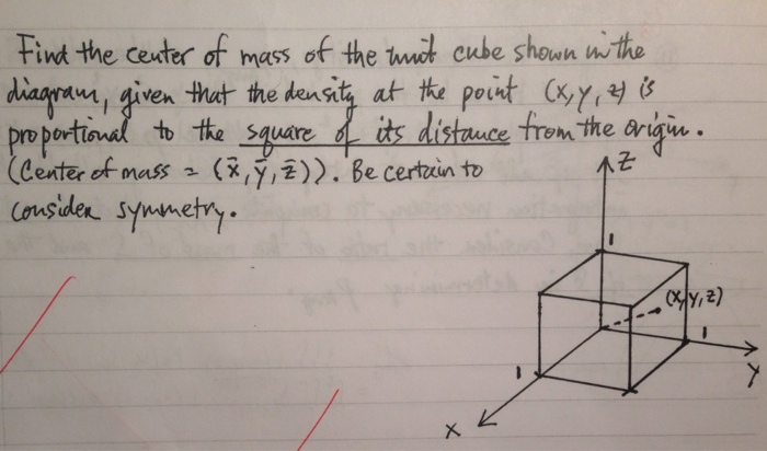 Find The Center Of Mass Of The Limit Cube Shown In