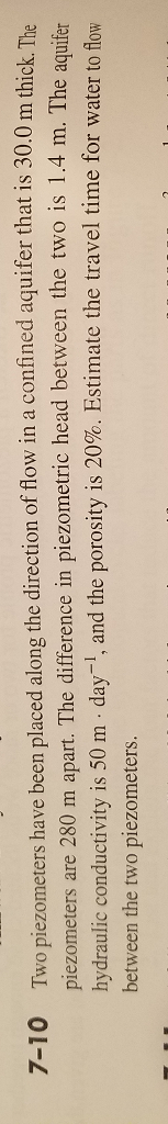 Solved Two Piezometers Have Been Placed Along The Direction Chegg