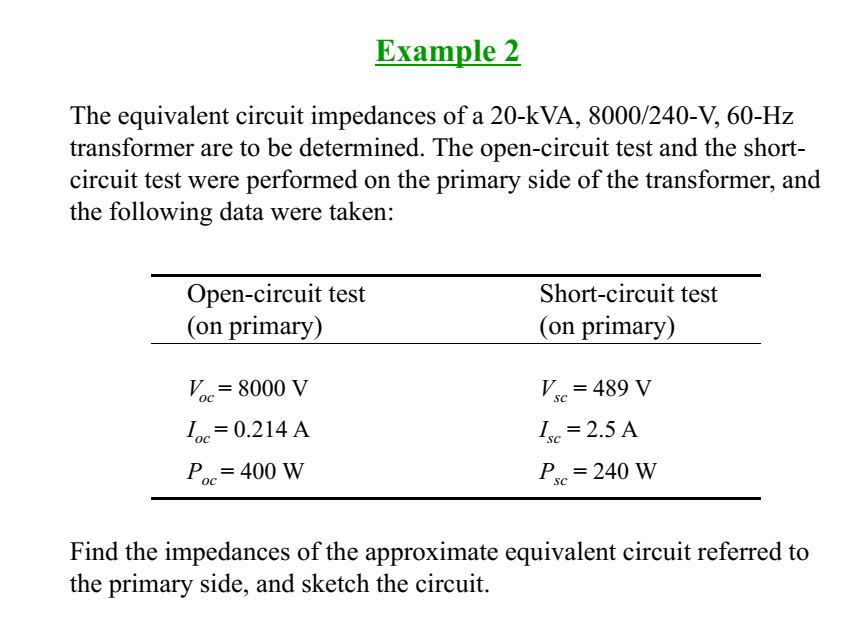 Solved Example2 The Equivalent Circuit Impedances Of A Chegg