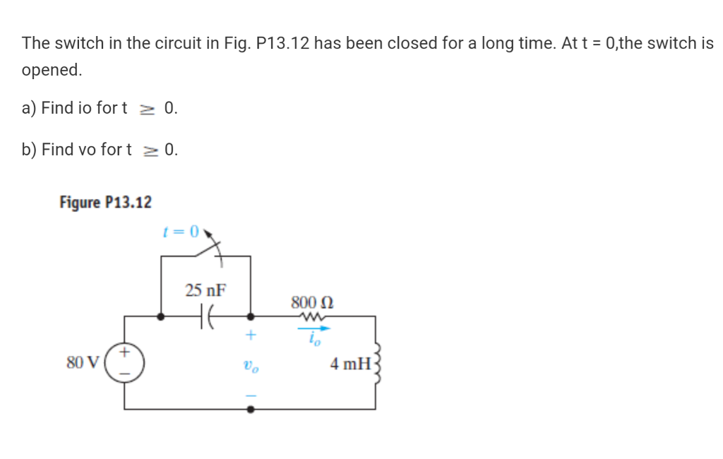 Solved The Switch In The Circuit In Fig P13 12 Has Been Chegg