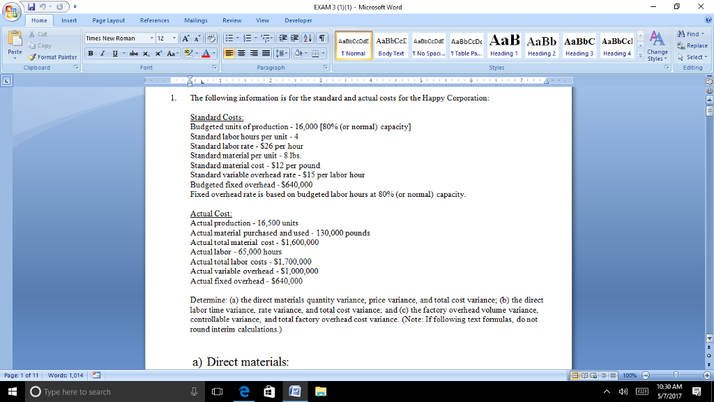 Solved Exam Microsoft Word Insert Page Layout Chegg