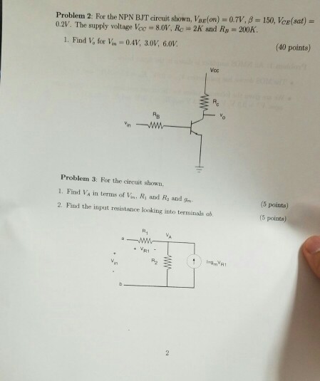 Solved Probletn For The Npn Bjt Circuit Shown Lee On S Chegg