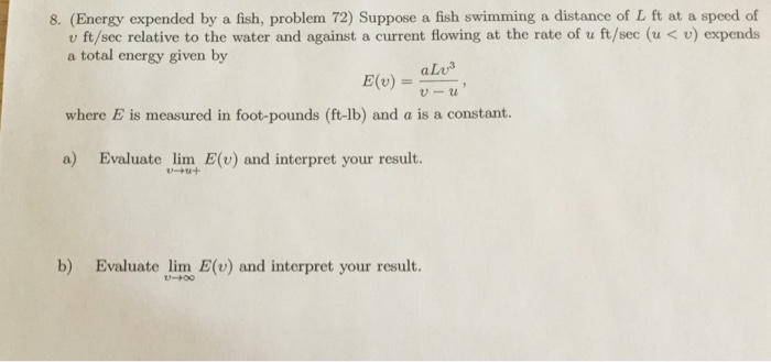 Solved Energy Expended By A Fish Problem Suppose A Chegg