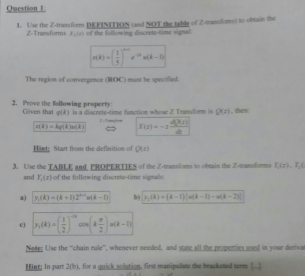 Solved Use The Z Transform Definition And Not The Table Of Chegg