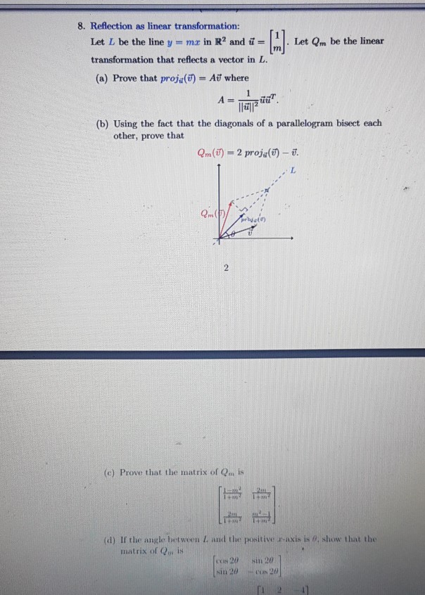 Solved Reflection He Linear Transformati An Let L Be The Chegg