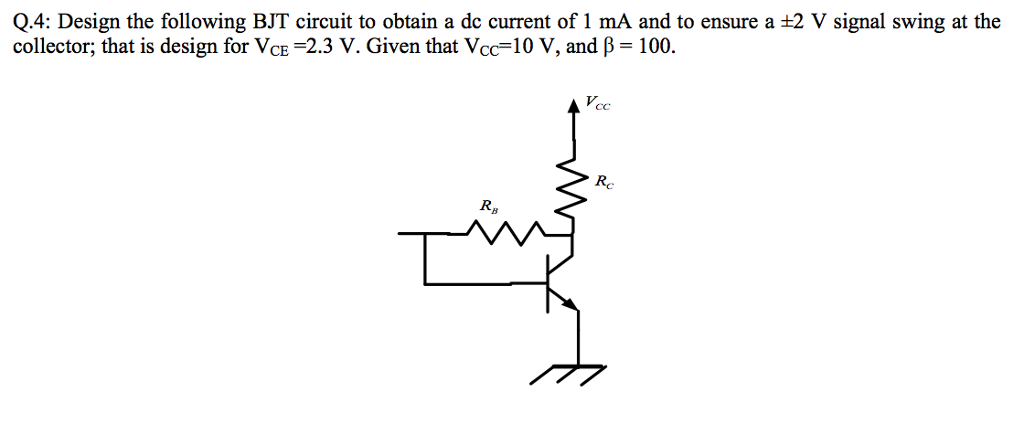 Solved Design The Following BJT Circuit To Obtain A Dc Chegg