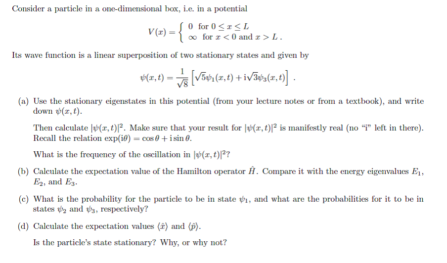 Solved Consider A Particle In A One Dimensional Box I E In Chegg