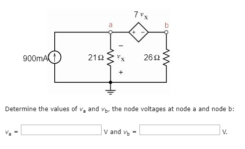 Solved 210 vx 26Ω Determine the values of va and Vb the Chegg