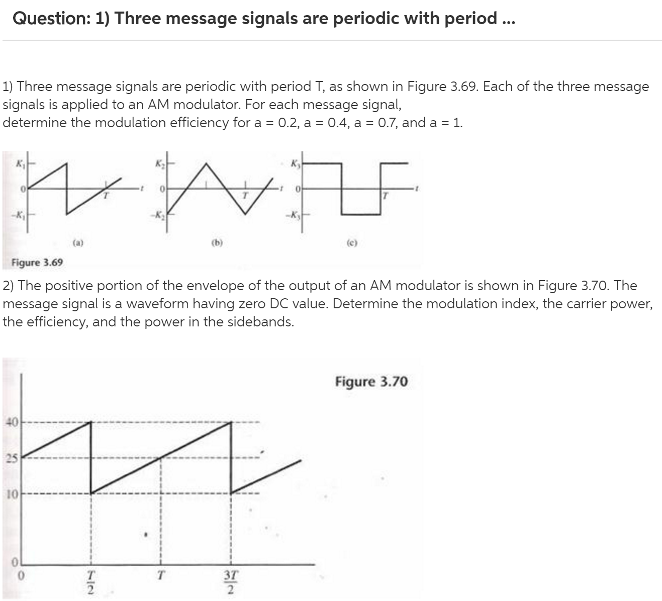 Solved Three Message Signals Are Periodic With Period T As Chegg