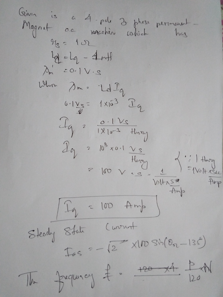 Solved A Four Pole Three Phase Permanent Magnet Ac Machine Has R