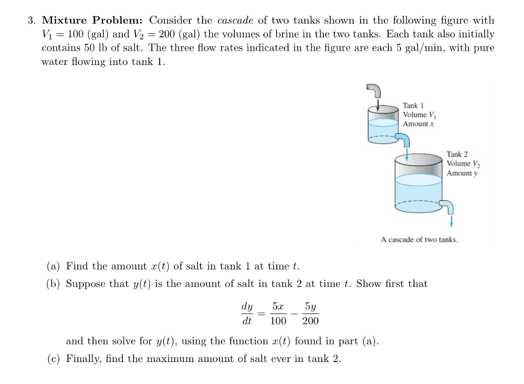 Solved Mixture Problem Consider The Cascade Of Two Tanks Chegg