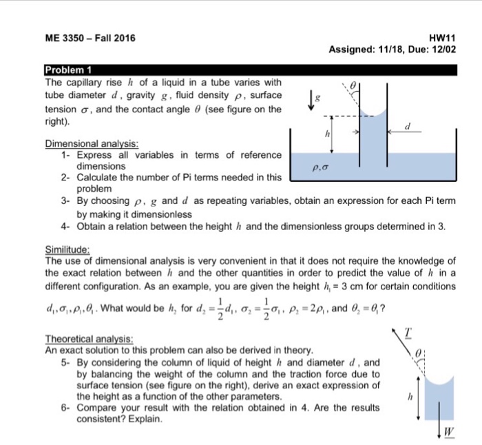 Solved The Capillary Rise H Of A Liquid In A Tube Varies Chegg