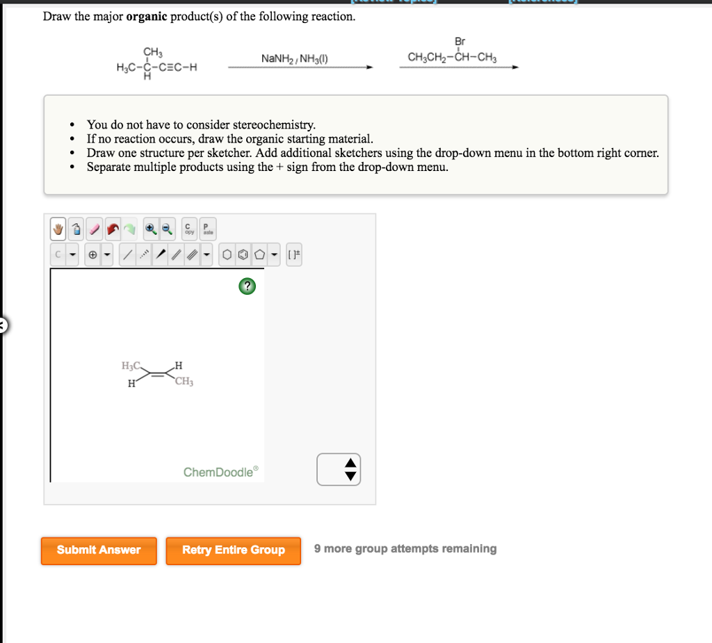 Draw The Major Organic Product For The Following Reaction Chegg