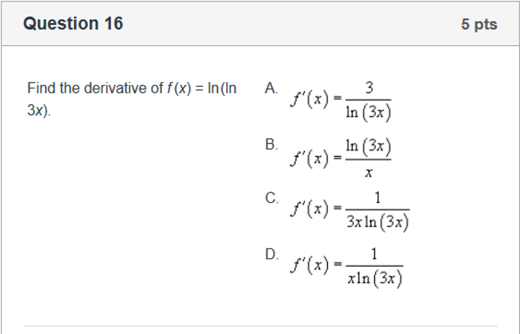 Solved Find The Derivative Of F X In In X F X Chegg