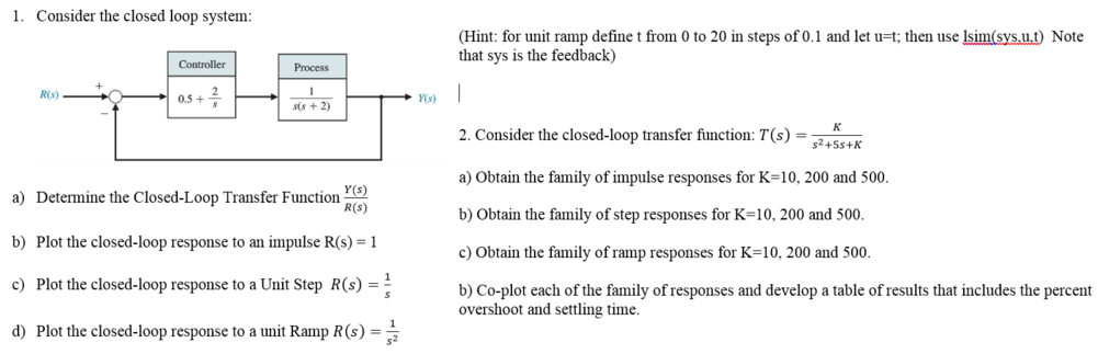 Solved Consider The Closed Loop System Determine The Chegg