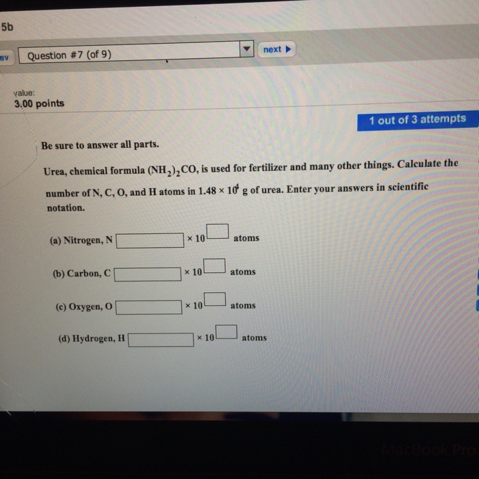 Solved Be Sure To Answer All Parts Urea Chemical Formula Chegg