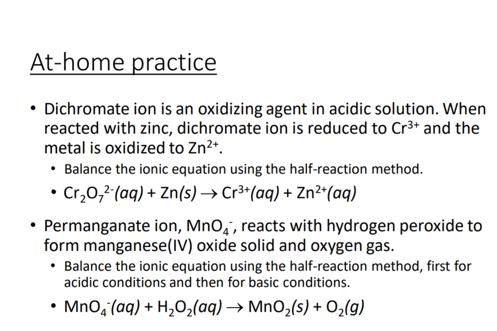 Solved Dichromate Ion Is An Oxidizing Agent In Acidic Sol...