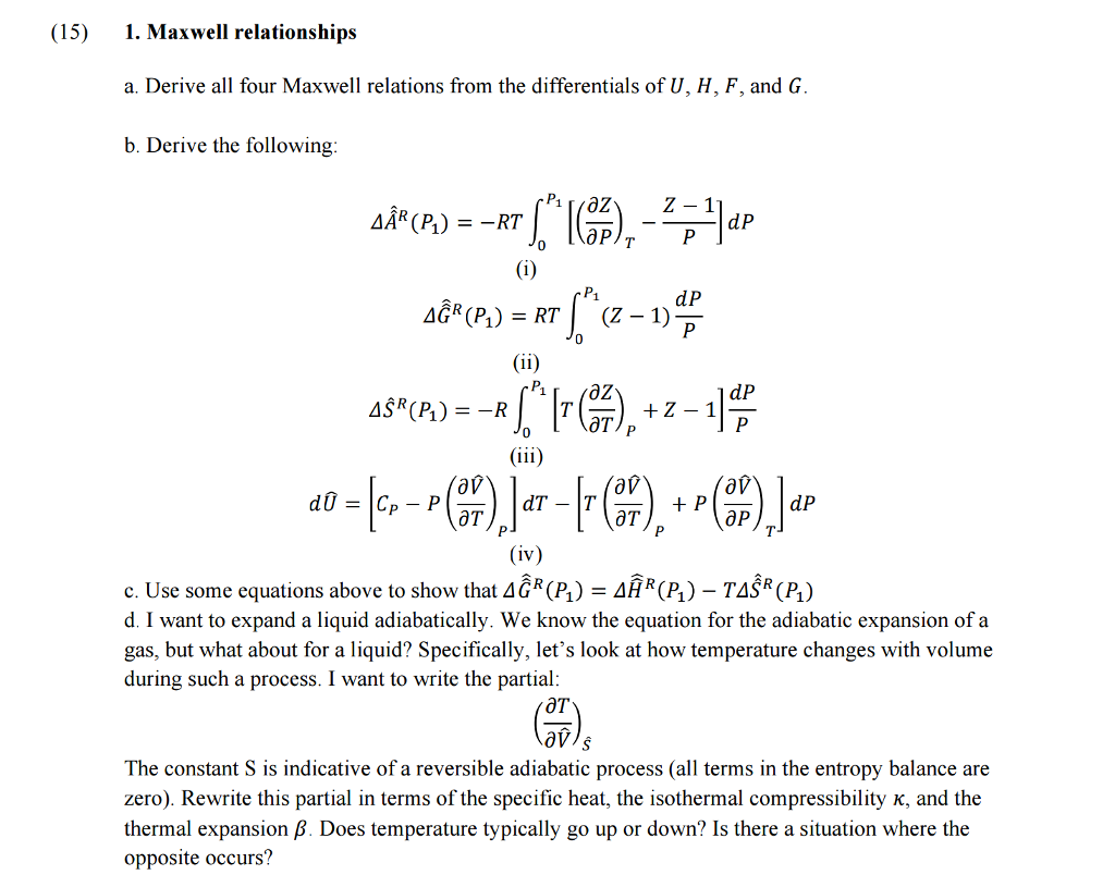 Solved Derive All Four Maxwell Relations From The Chegg