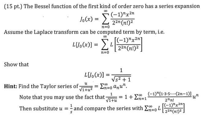 Solved The Bessel Function Of The First Kind Of Order Zero Chegg