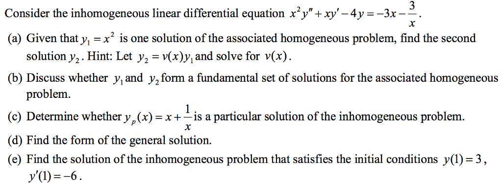 Solved Consider The Inhomogeneous Linear Differential Chegg