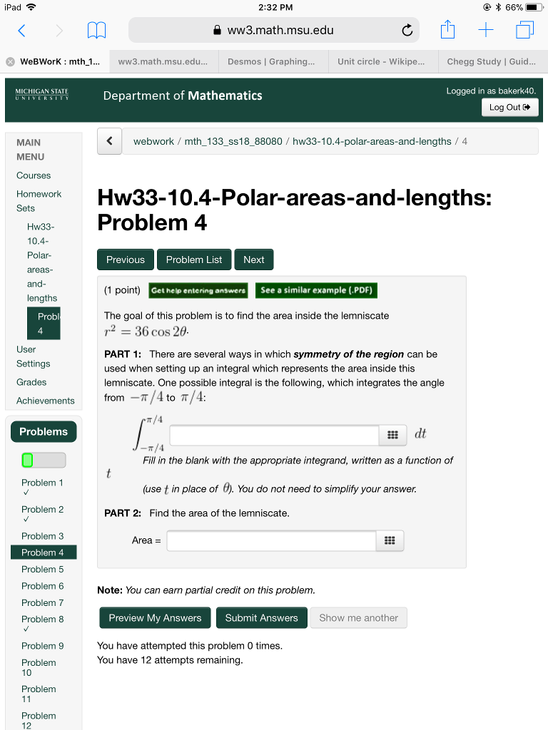 Solved Pad 2 32 PM 66 A Ww3 Math Msu Edu WeBWorK Mth 1 Chegg