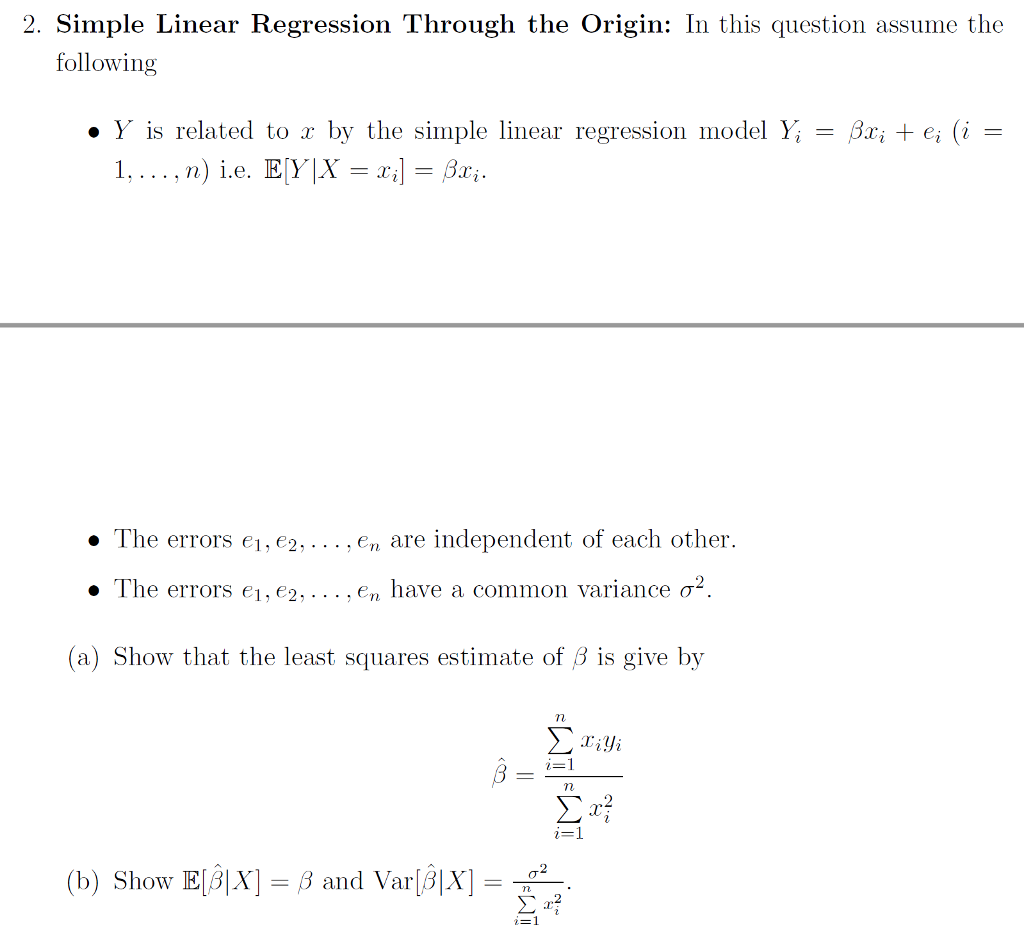 Solved Simple Linear Regression Through The Origin In This Chegg