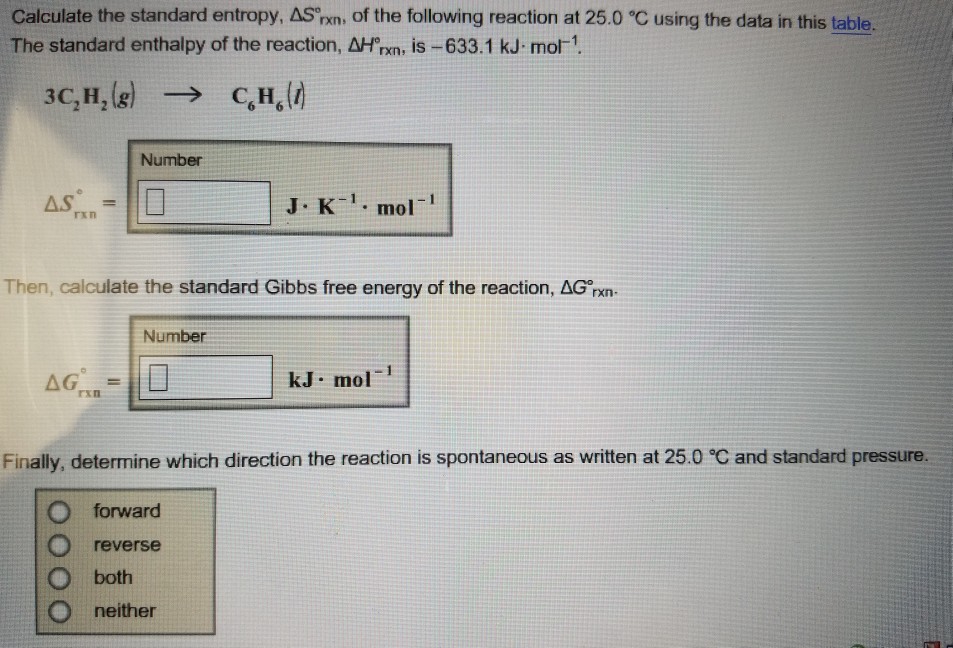 Solved Calculate The Standard Entropy AS Rxn Of The Chegg