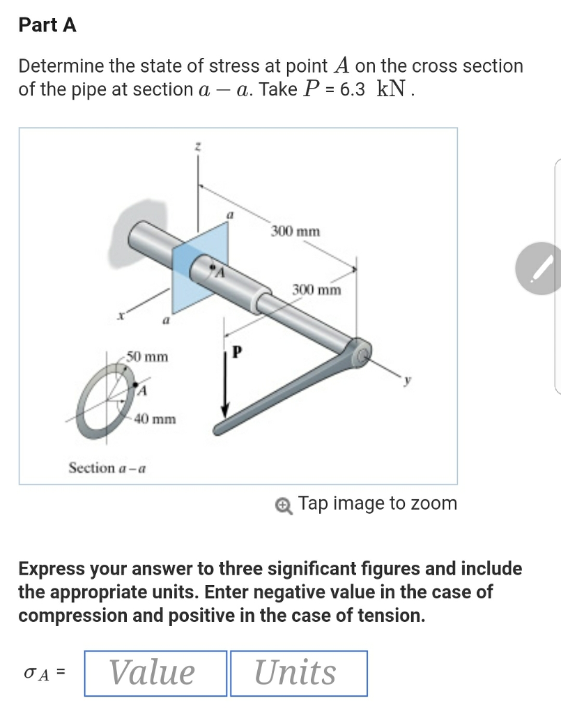 Solved Part A Determine The State Of Stress At Point A On Chegg