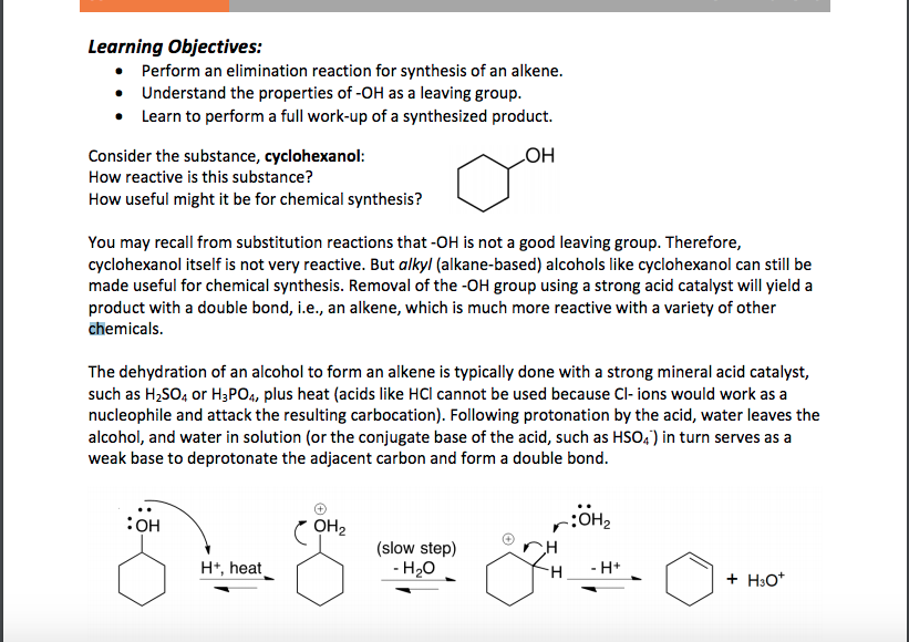 Solved 1 Draw A Generic Mechanism For The Dehydration Of An Chegg